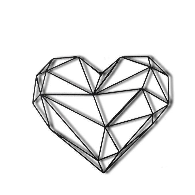 Decoratiune de perete Metal Heart v2, Negru, 40x1x37 cm