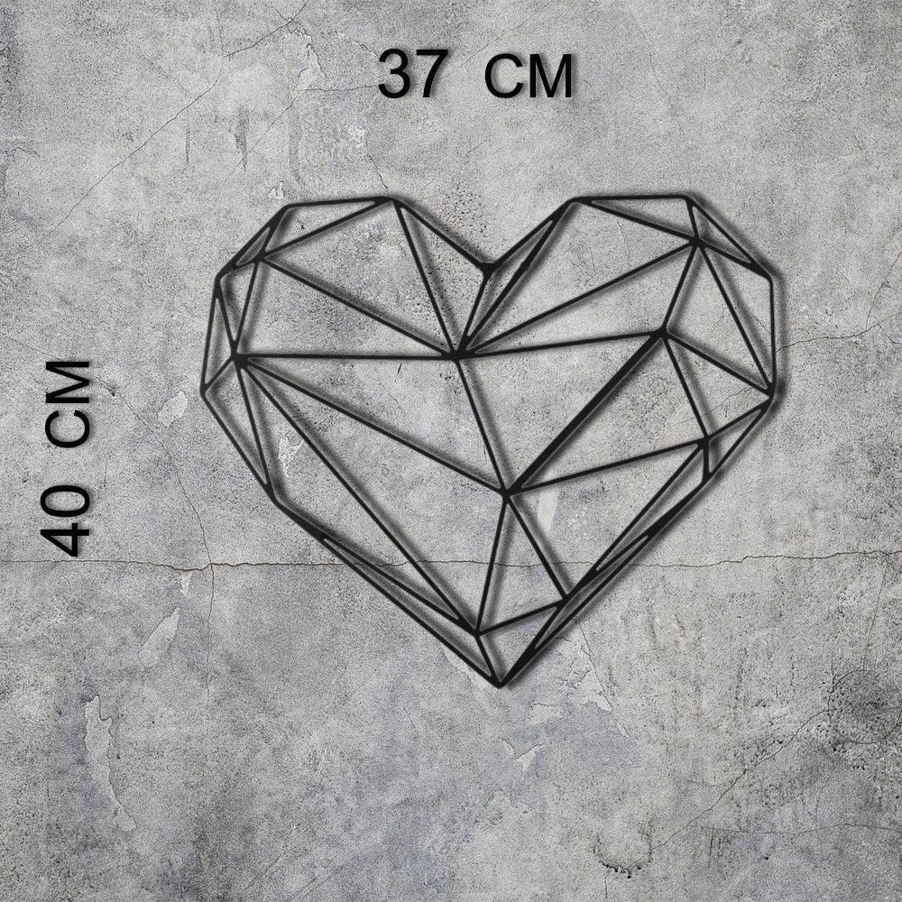 Decoratiune de perete Metal Heart v2, Negru, 40x1x37 cm