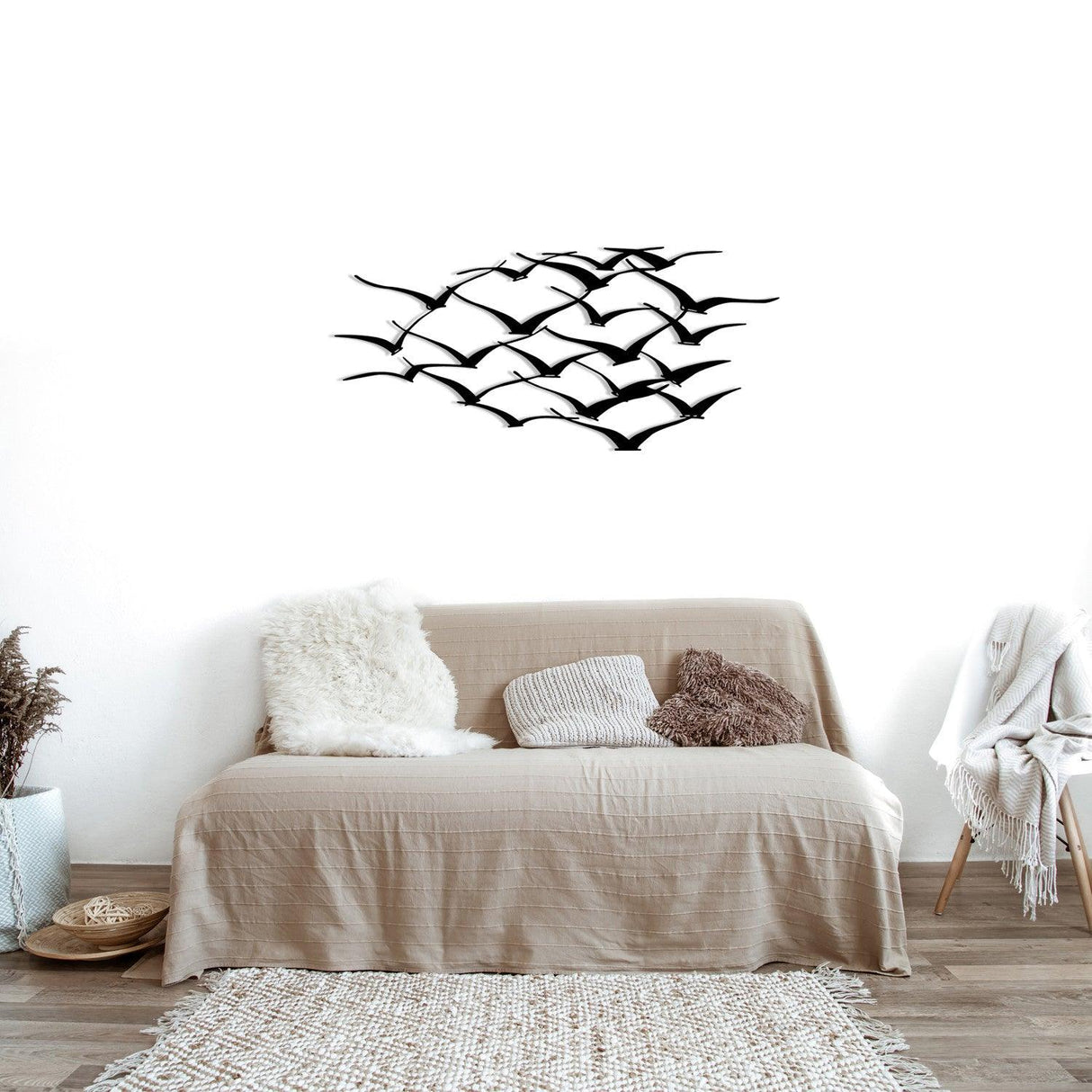 Decoratiune de perete Metal Herd Of Birds, Negru, 55x0,12x120 cm