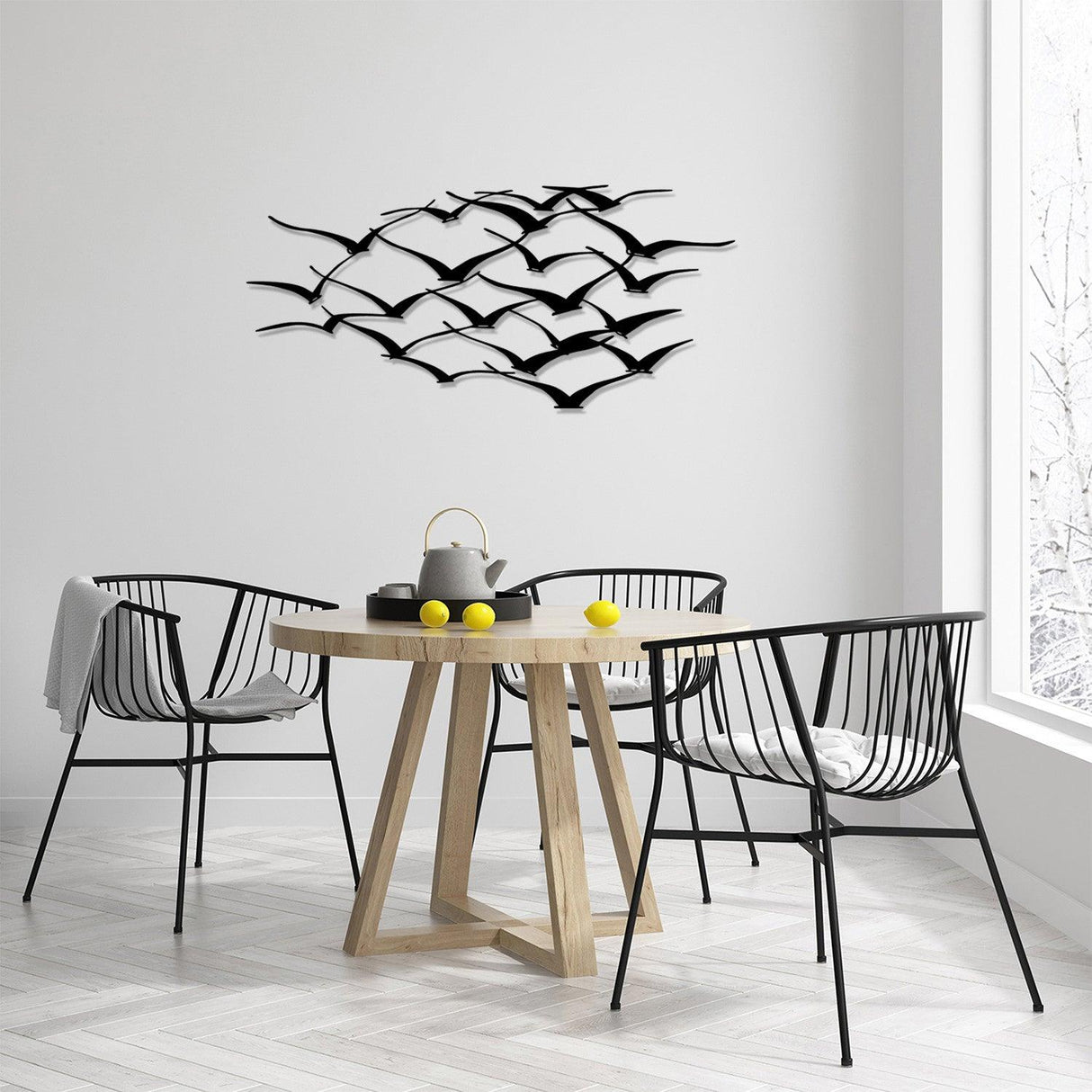 Decoratiune de perete Metal Herd Of Birds, Negru, 55x0,12x120 cm