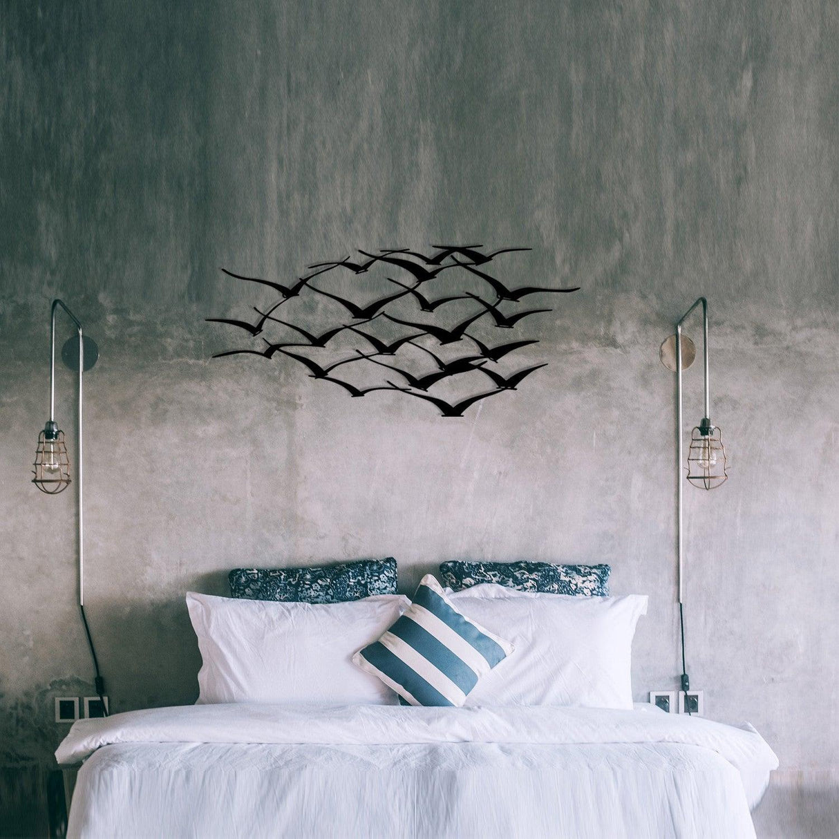 Decoratiune de perete Metal Herd Of Birds, Negru, 55x0,12x120 cm