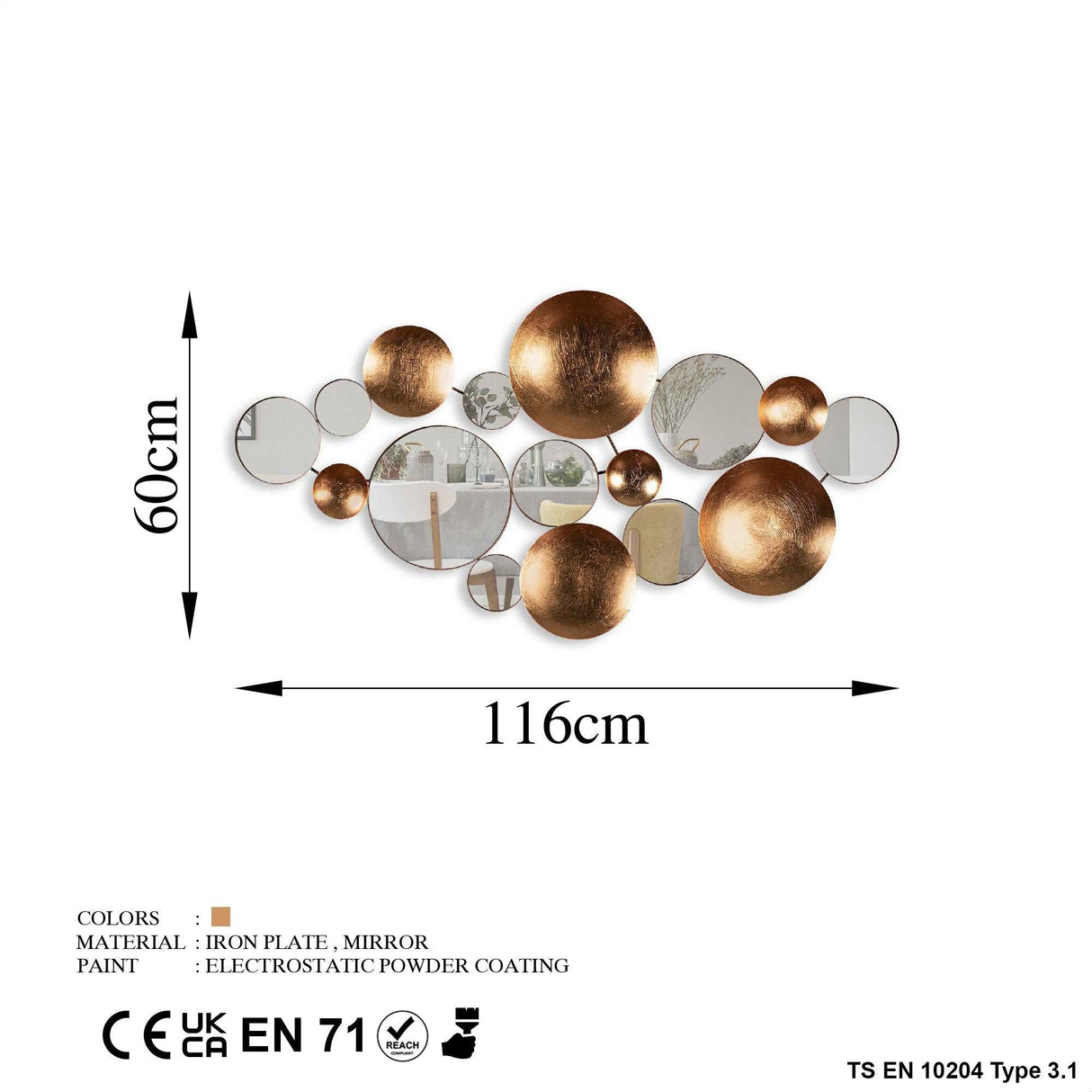 Decoratiune de perete Metal Infinity-round, Multicolor, 116x1x60 cm
