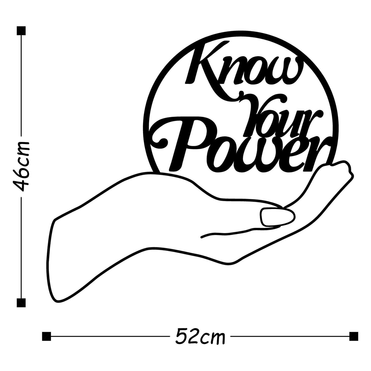 Decoratiune de perete Metal Know Your Power, Negru, 46x52 cm