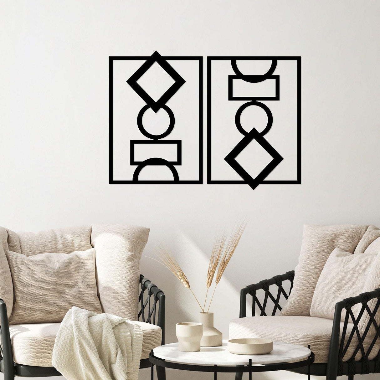 Decoratiune de perete Metal Mirror, Negru, 57x1x42 cm