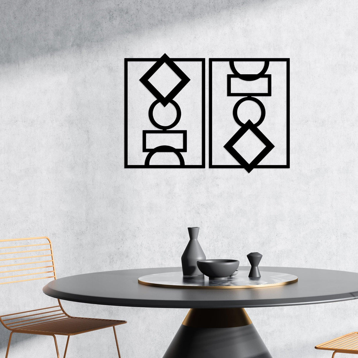 Decoratiune de perete Metal Mirror, Negru, 57x1x42 cm