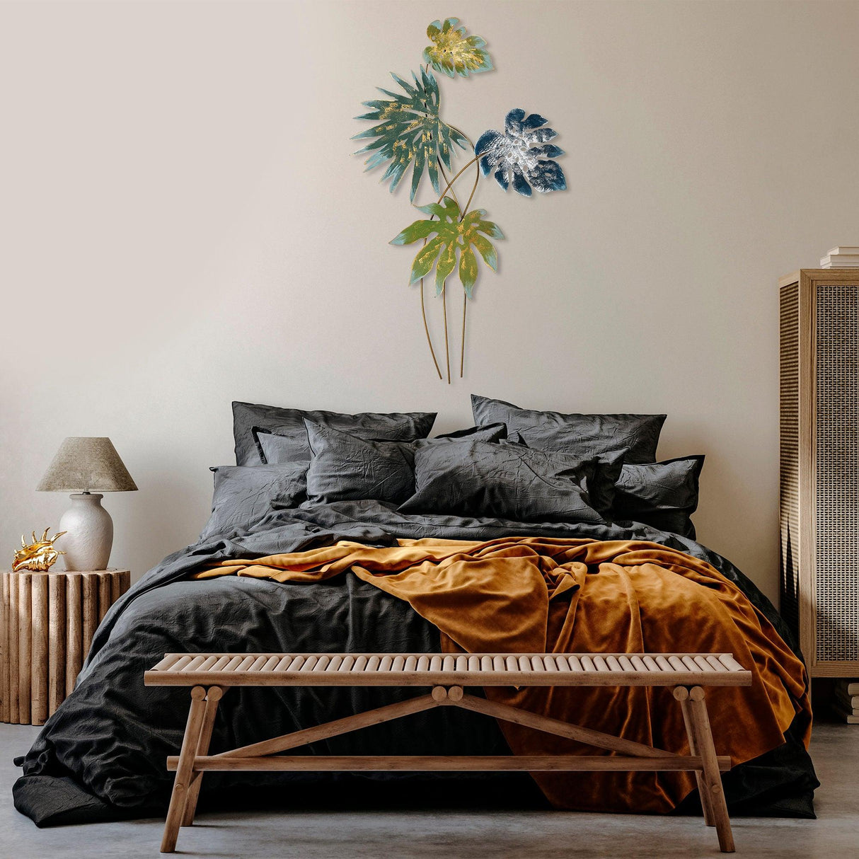 Decoratiune de perete Metal Monstera, Multicolor, 113x1x69 cm