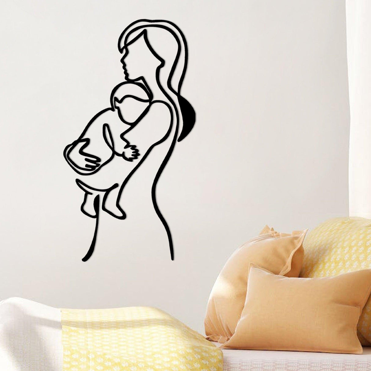 Decoratiune de perete Metal Mother And Baby, Negru, 0.15x39x70 cm