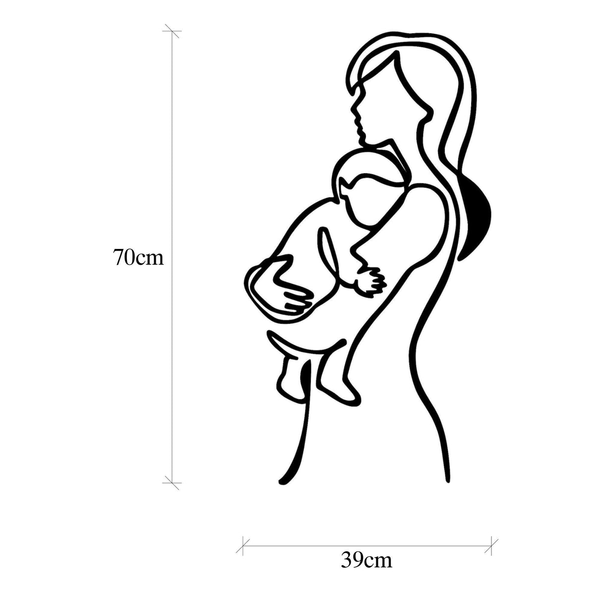 Decoratiune de perete Metal Mother And Baby, Negru, 0.15x39x70 cm