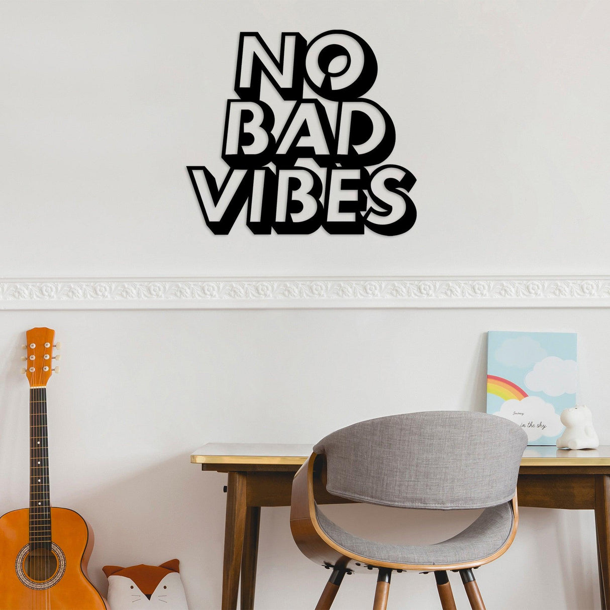 Decoratiune de perete Metal No Bad Vibes, Negru, 1.5x55x63 cm