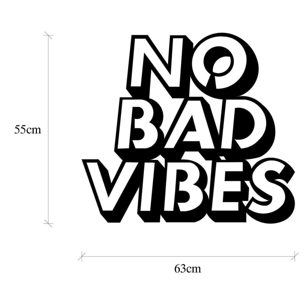 Decoratiune de perete Metal No Bad Vibes, Negru, 1.5x55x63 cm