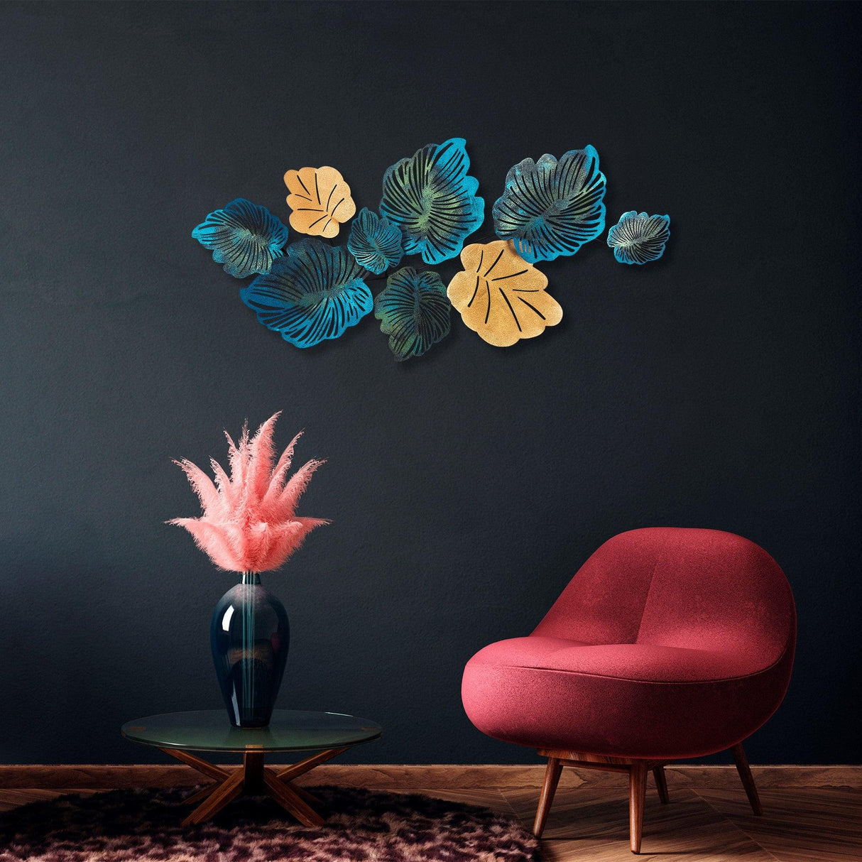 Decoratiune de perete Metal Palm, Multicolor, 64x1x130 cm