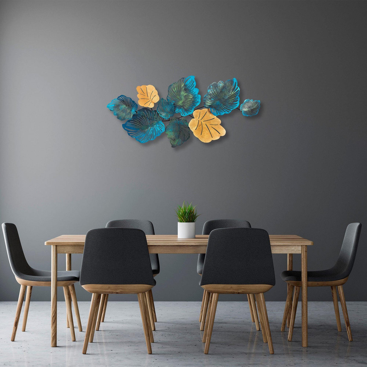 Decoratiune de perete Metal Palm, Multicolor, 64x1x130 cm