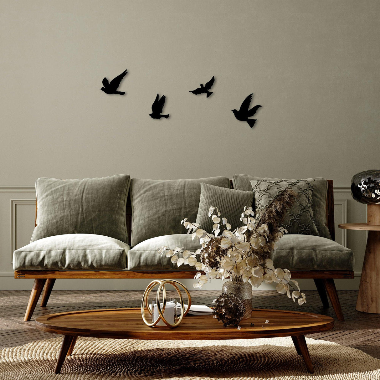 Decoratiune de perete metal Pigeons, Negru, 20x0,1x18 cm