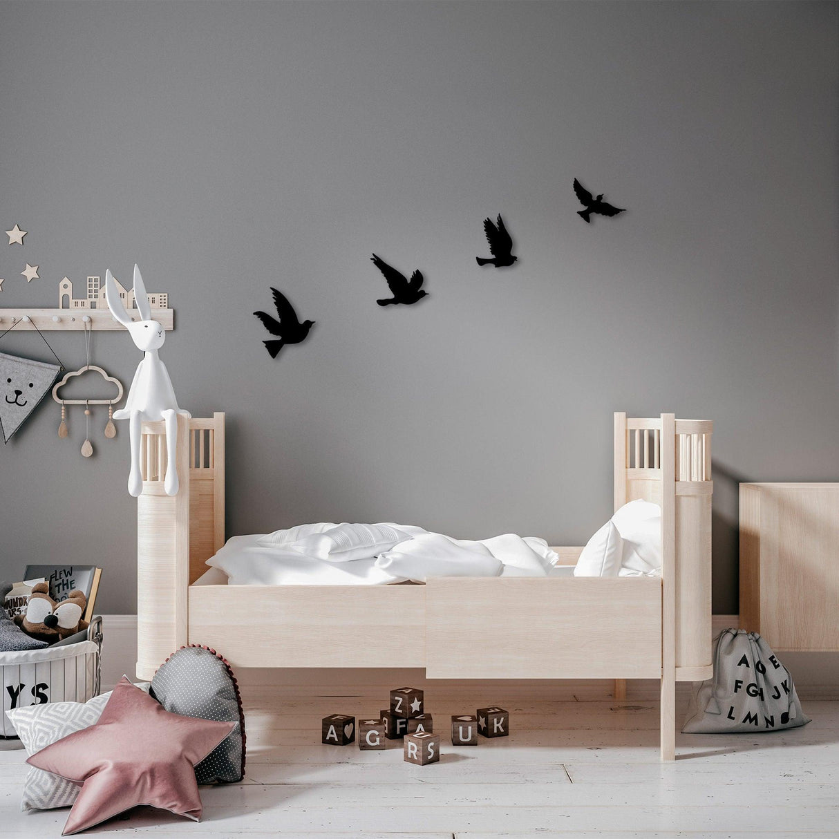 Decoratiune de perete metal Pigeons, Negru, 20x0,1x18 cm