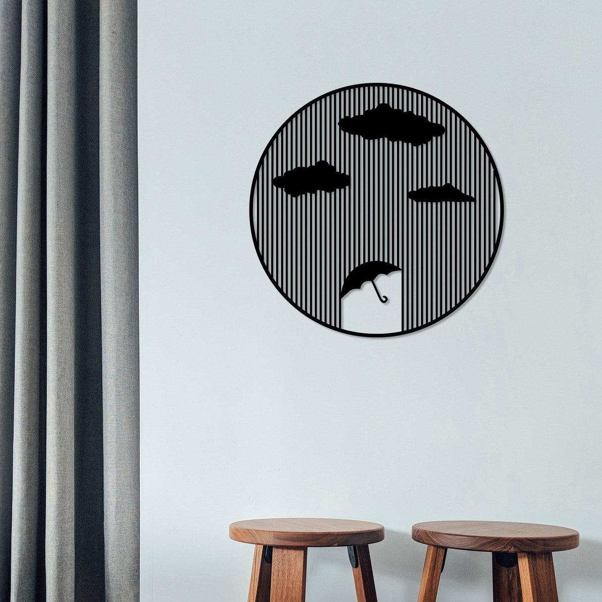 Decoratiune de perete Metal Rain, Negru, 65x1x65 cm