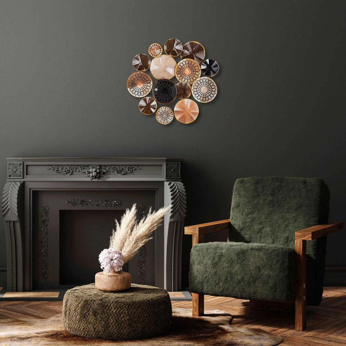 Decoratiune de perete Metal Sanatsal, Multicolor, 90x1x32 cm