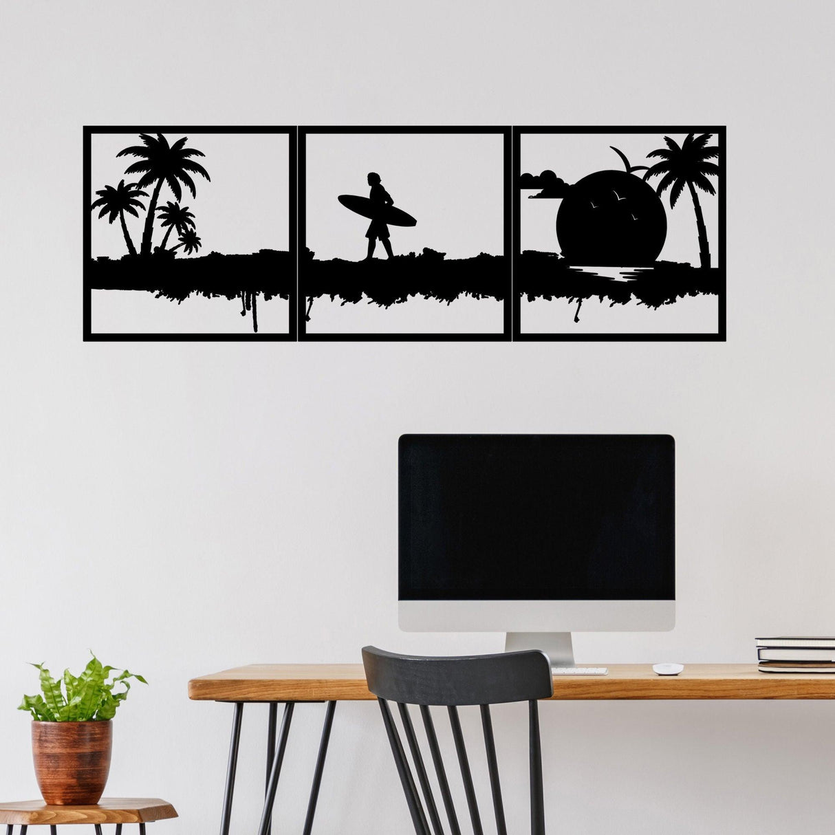 Decoratiune de perete Metal Summer, Negru, 46x1x45 cm