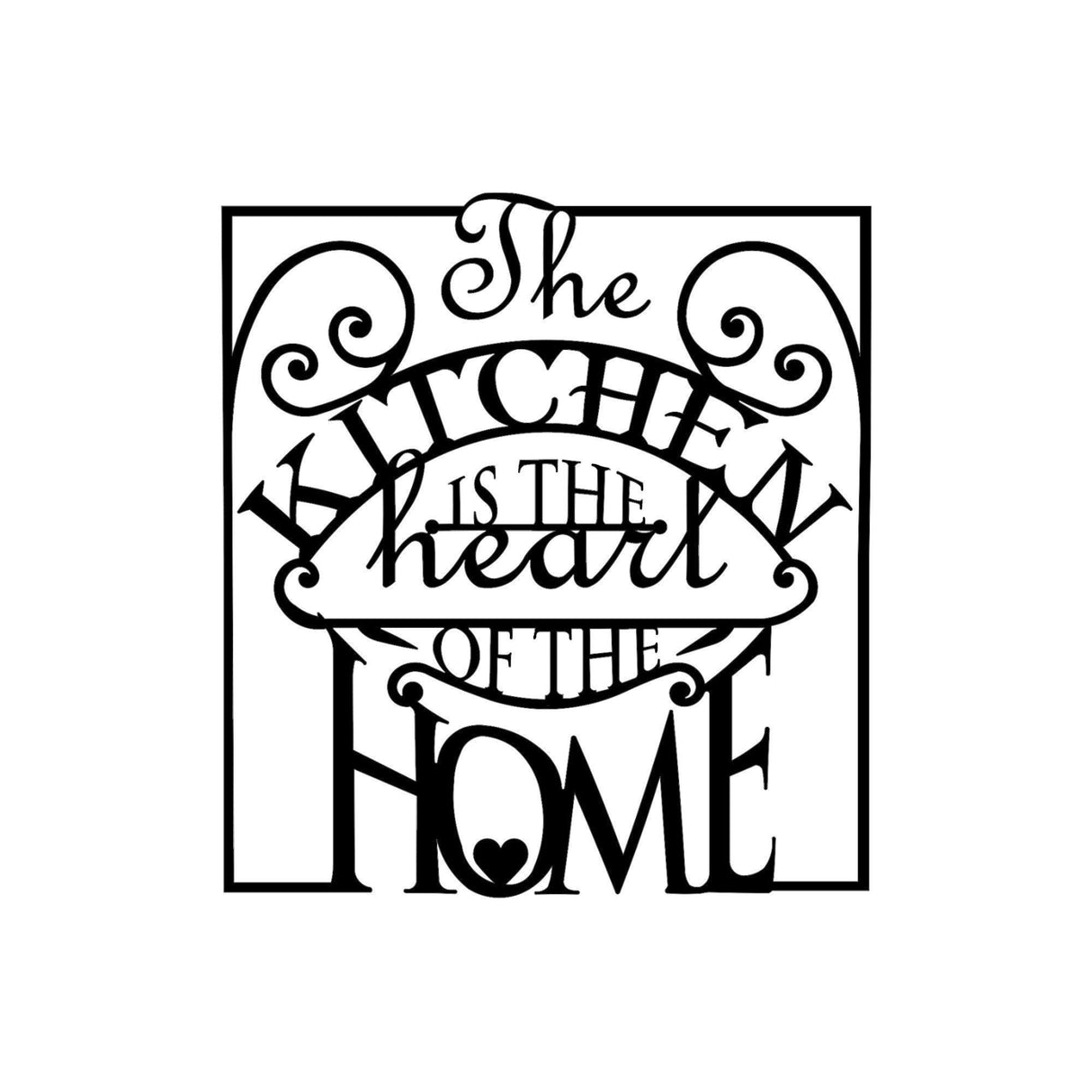 Decoratiune de perete Metal The Kitchen Is The Heart Of The Home, Negru, 0.15x53x56 cm