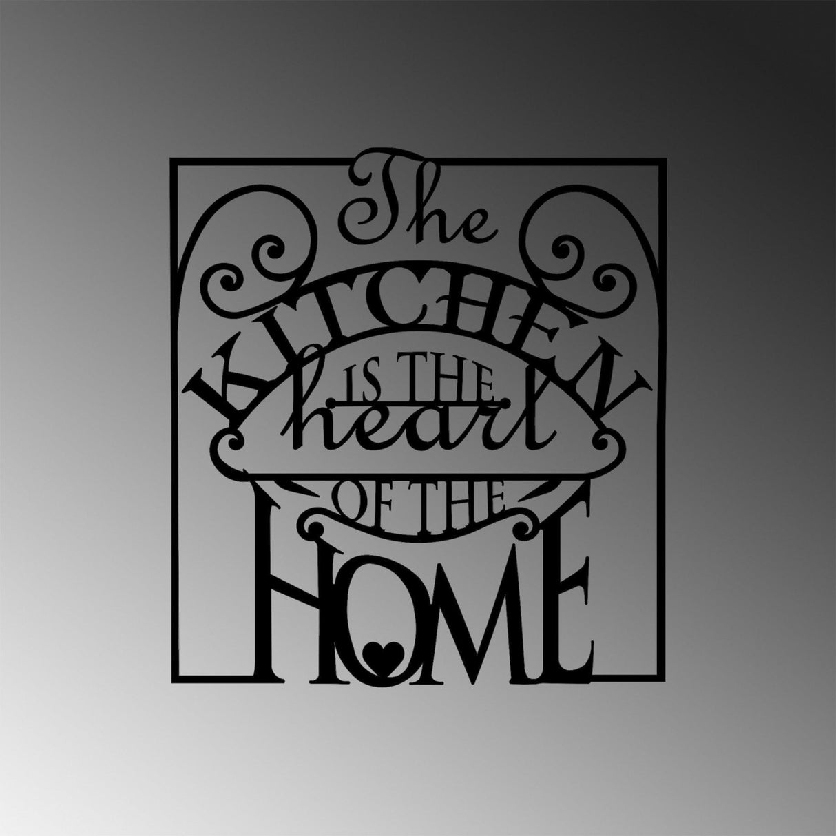 Decoratiune de perete Metal The Kitchen Is The Heart Of The Home, Negru, 0.15x53x56 cm