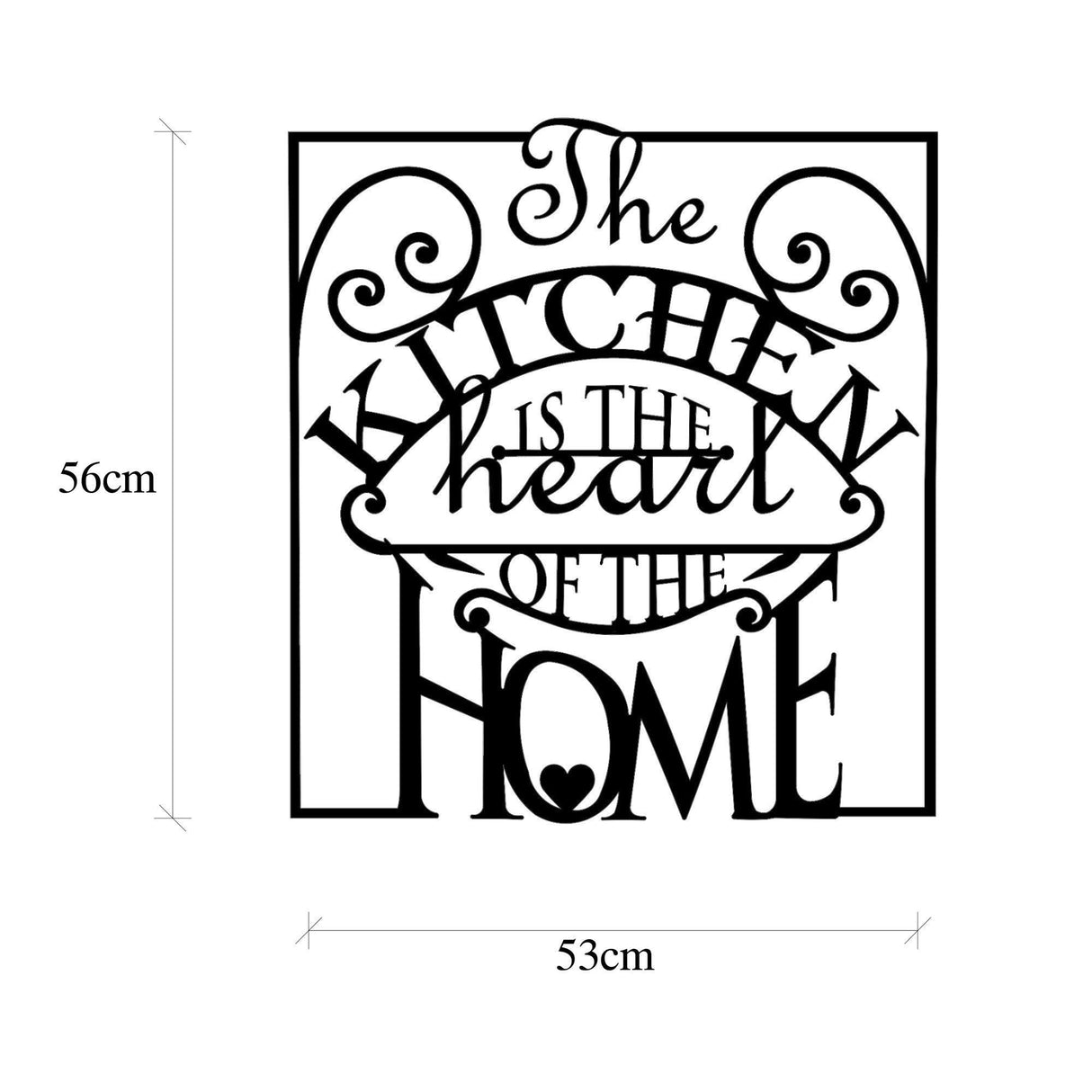 Decoratiune de perete Metal The Kitchen Is The Heart Of The Home, Negru, 0.15x53x56 cm