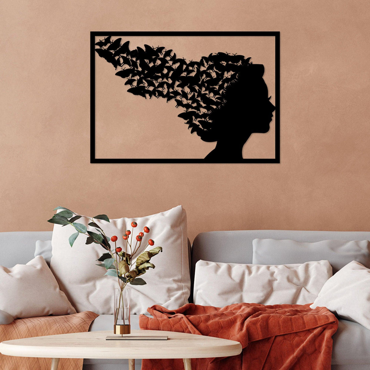 Decoratiune de perete Metal Thoughts, Negru, 49x1x70 cm