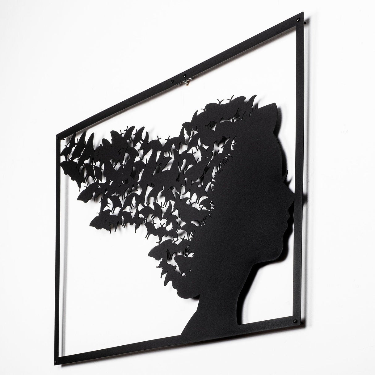 Decoratiune de perete Metal Thoughts, Negru, 49x1x70 cm