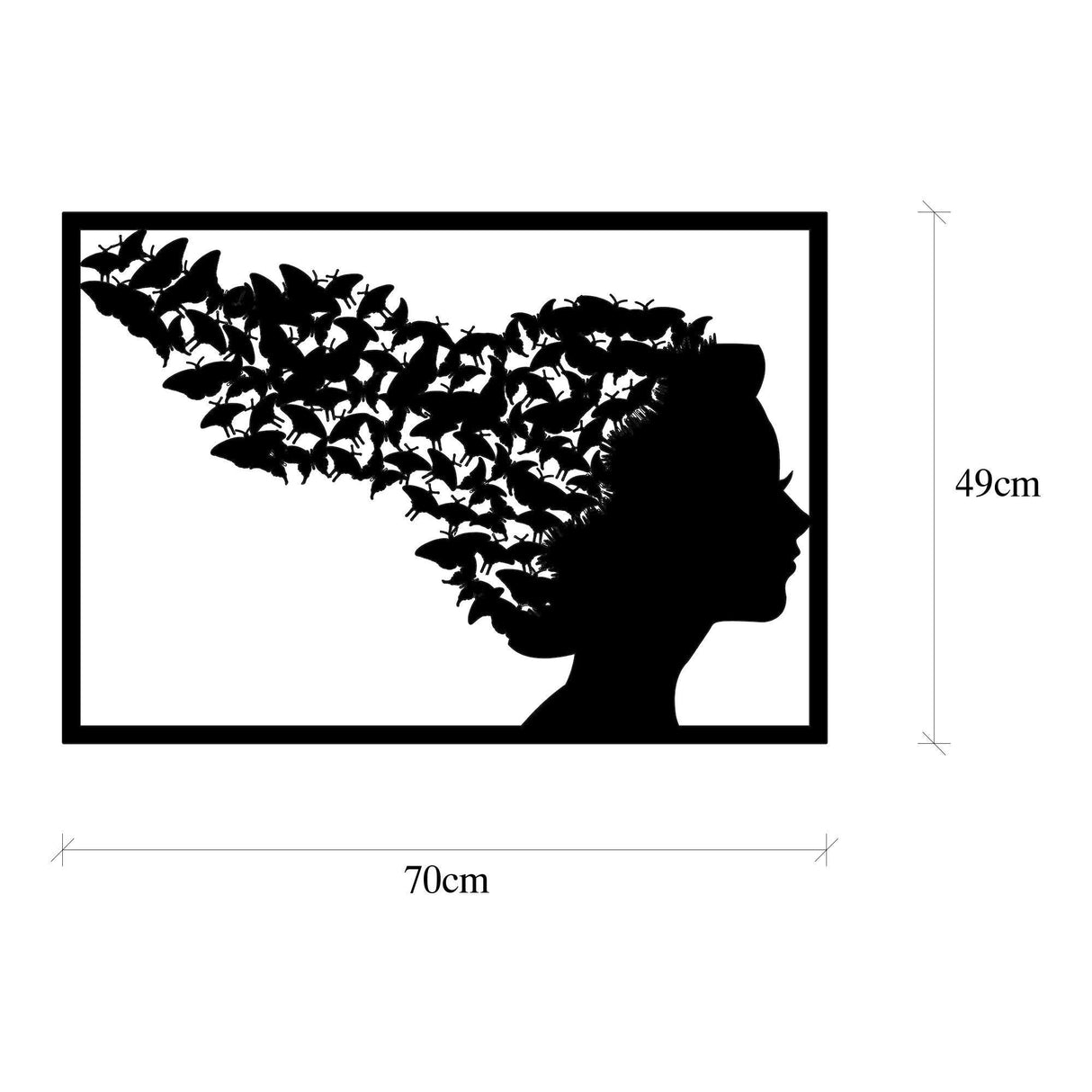 Decoratiune de perete Metal Thoughts, Negru, 49x1x70 cm