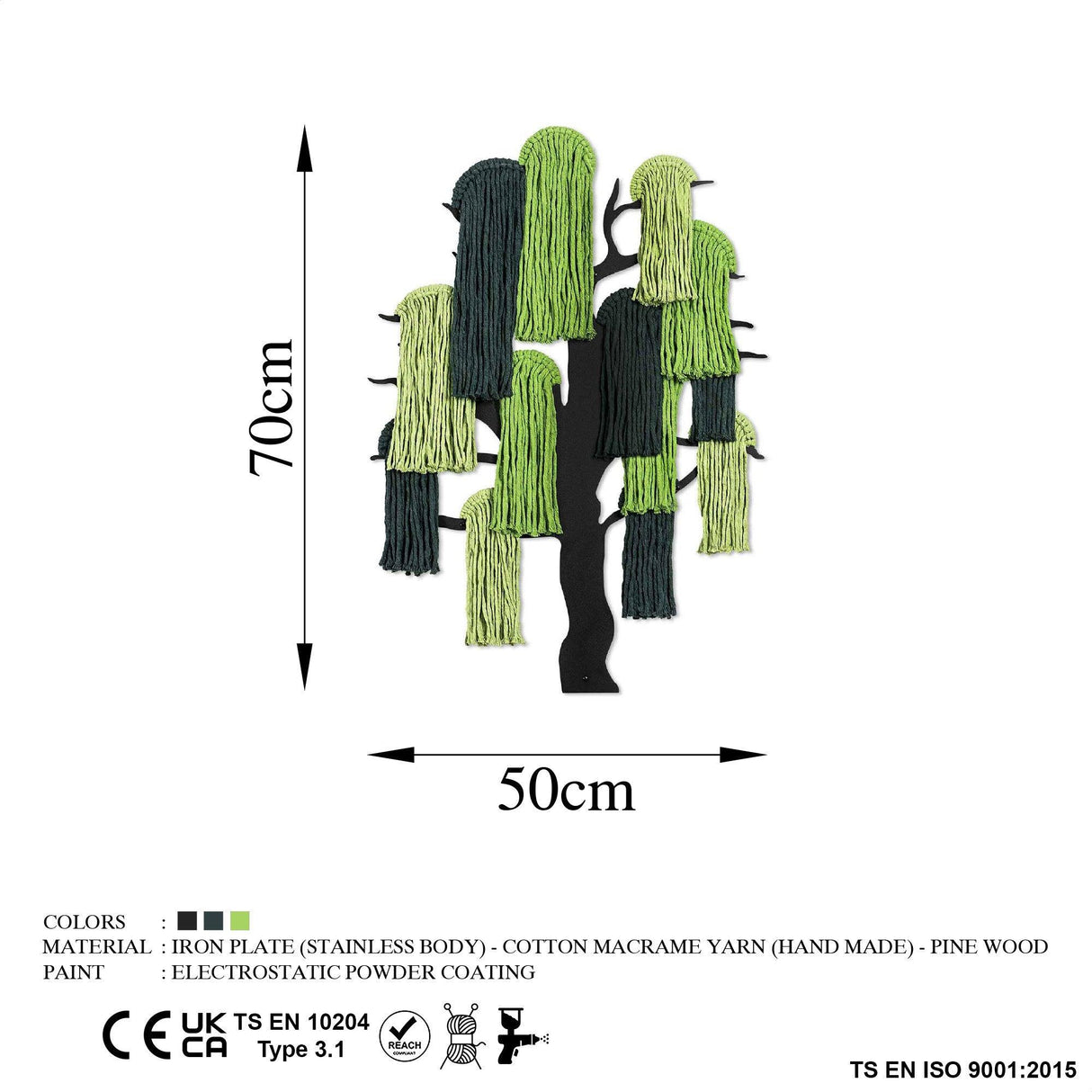 Decoratiune de perete Metal Treemac, Verde, 70x1x50 cm