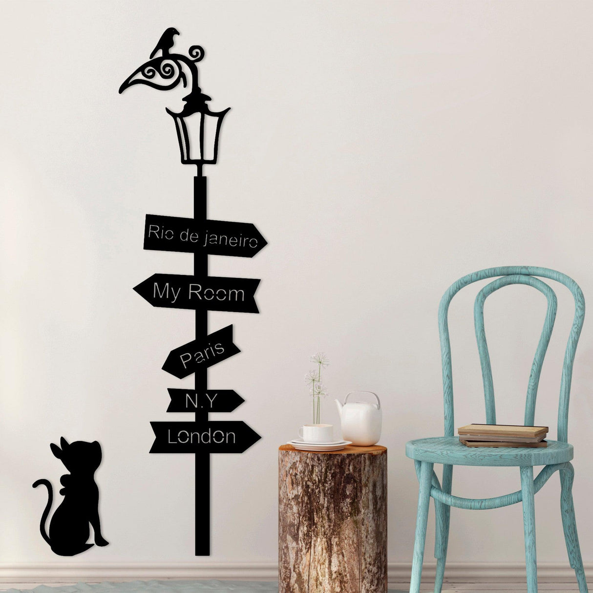 Decoratiune de perete Metal Where To Go ?, Negru, 1.5x172x48 cm