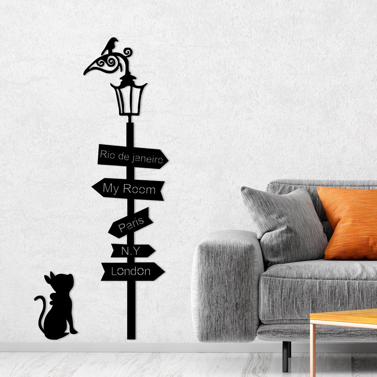 Decoratiune de perete Metal Where To Go ?, Negru, 1.5x172x48 cm
