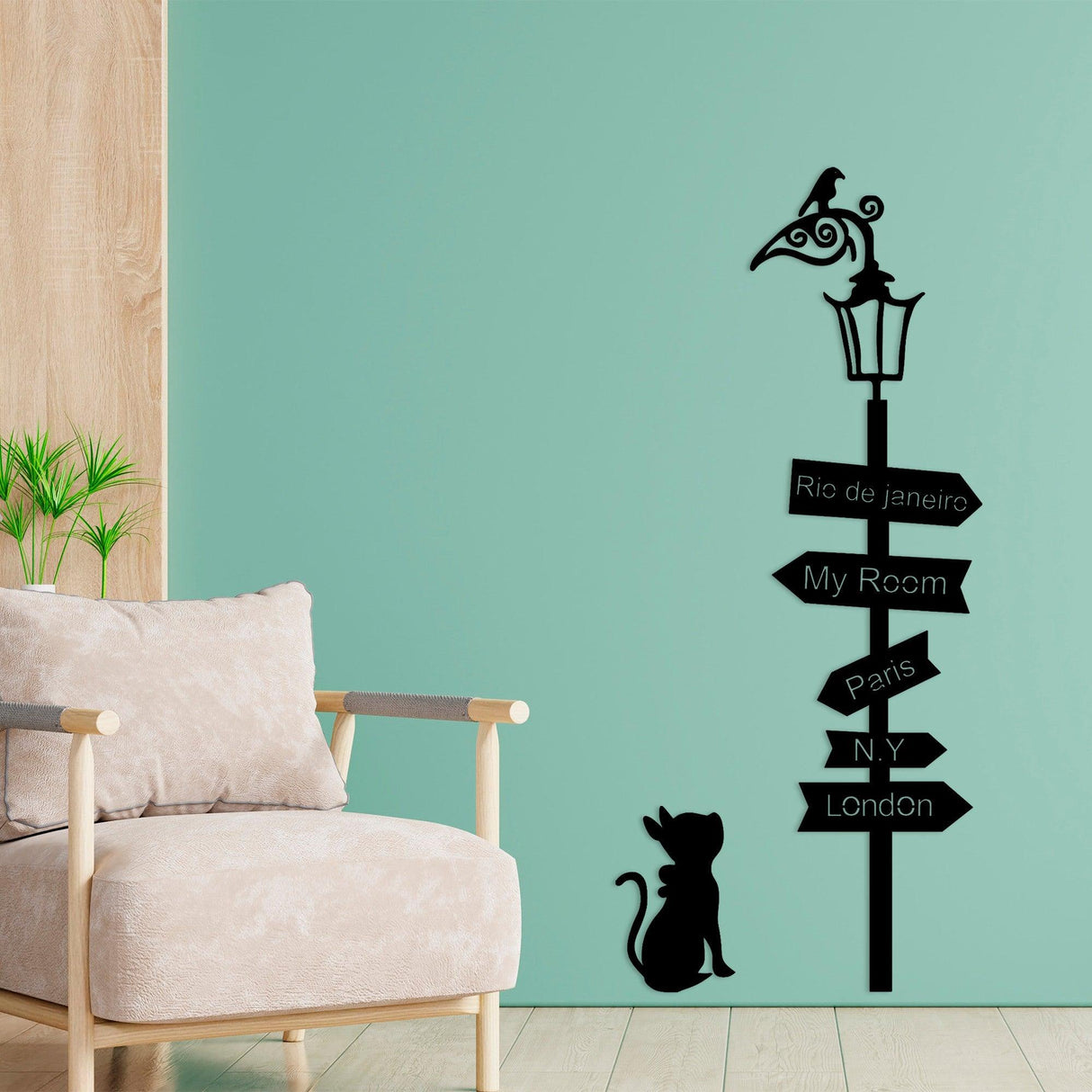 Decoratiune de perete Metal Where To Go ?, Negru, 1.5x172x48 cm