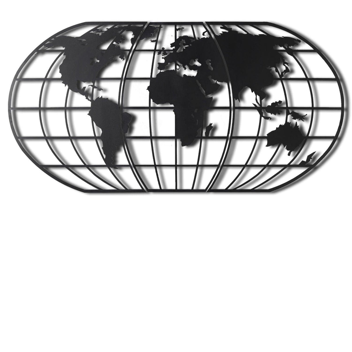 Decoratiune de perete Metal World Map Globe - Black, Negru, 120x1x60 cm