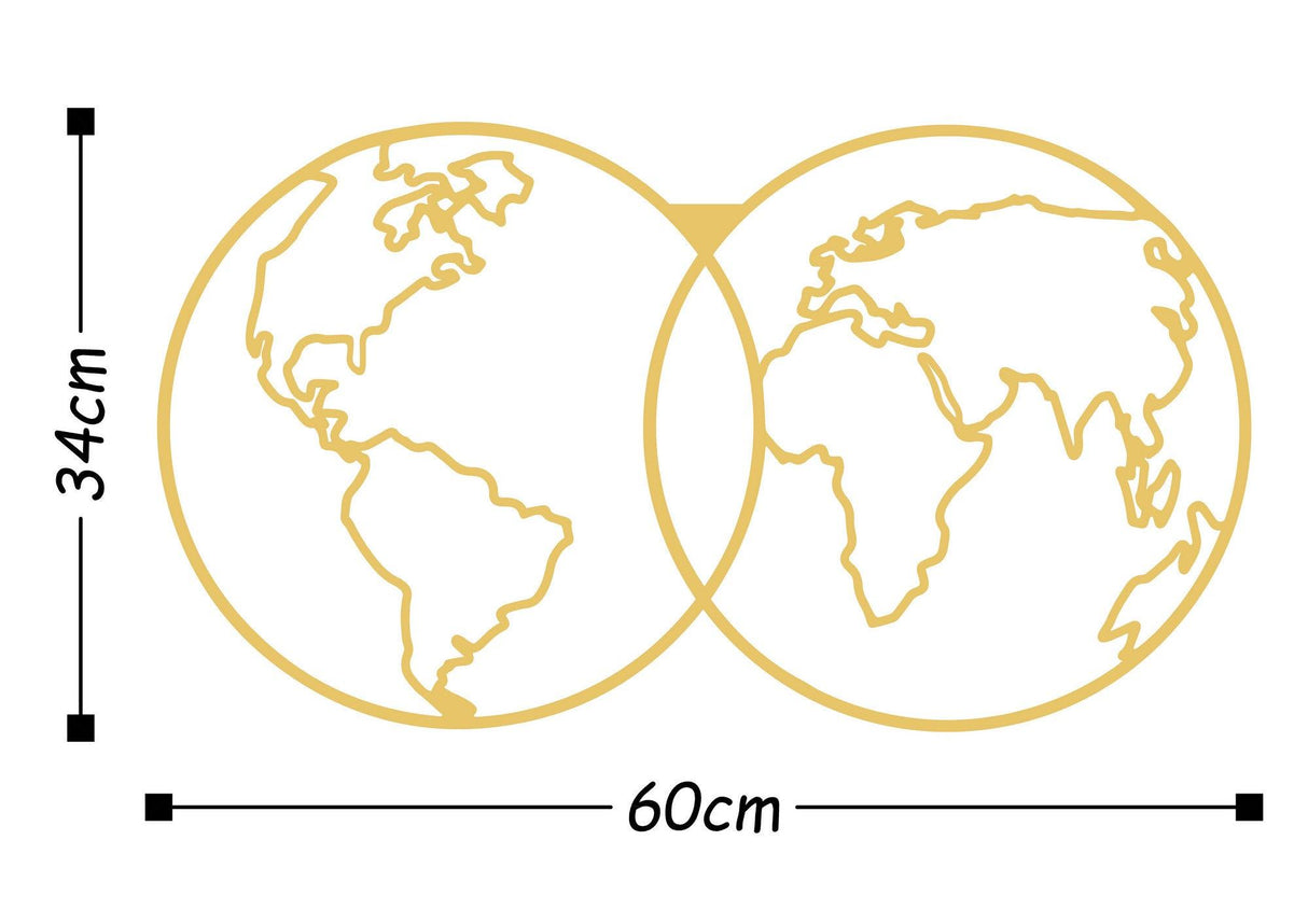 Decoratiune de perete Metal World Map Metal Decor - Gold, Aur, 34x1x60 cm
