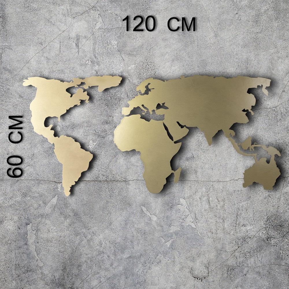 Decoratiune de perete Metal World Map Silhouette - Gold, Aur, 120x1x60 cm