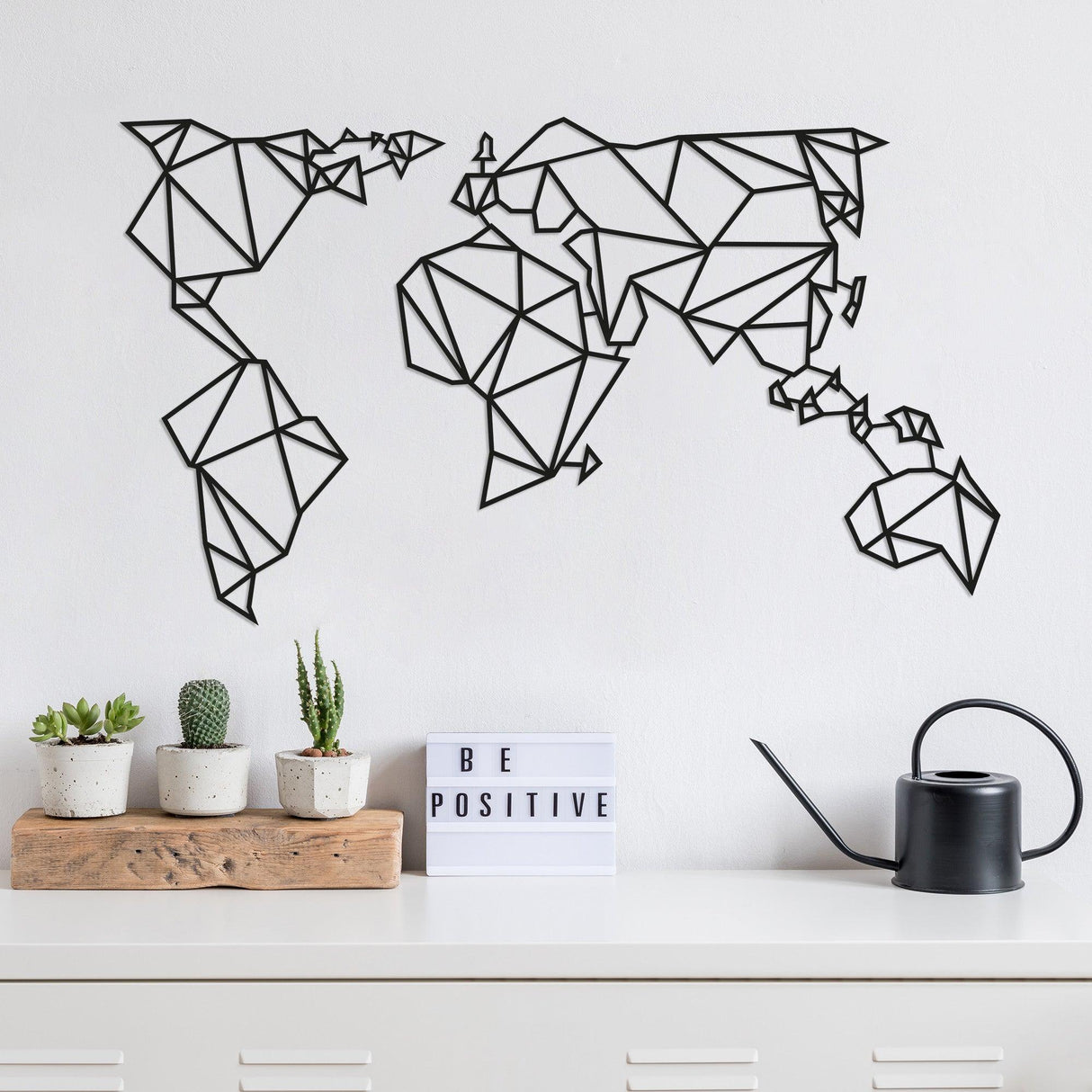 Decoratiune de perete Metal World Map2, Negru, 58x1x100 cm