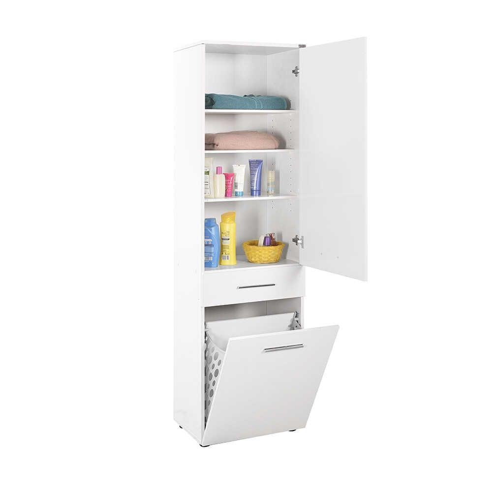 Dulap Baie cu cos de rufe Adore Diamond Maxi, Usa reversibila, Alb Lucios, 52x187x38 cm