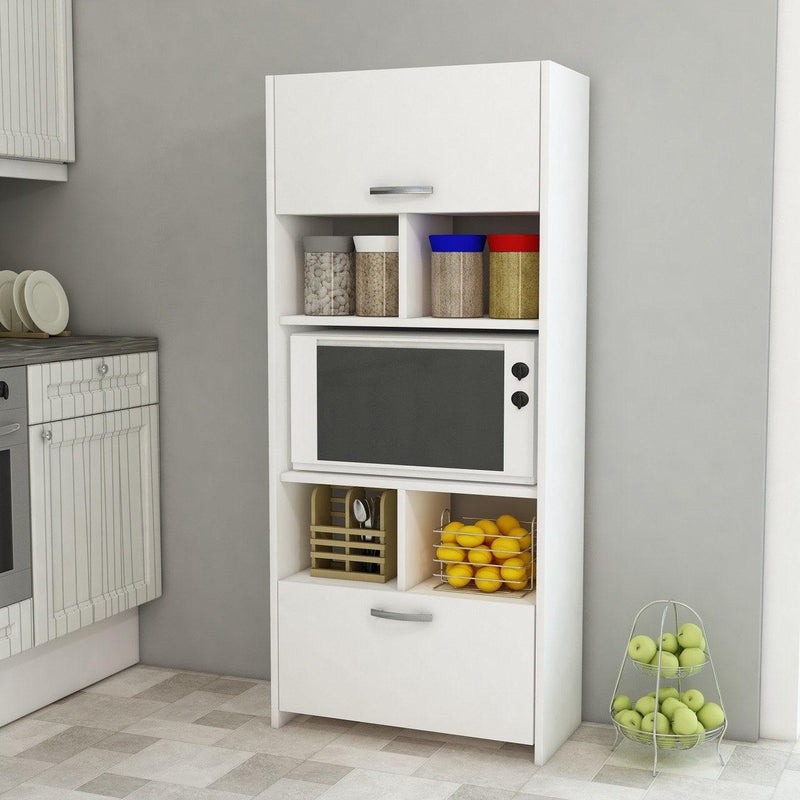 Dulap Bucatarie cu loc de Microunde si Rafturi, Alb, 65 X 180 X 35 Cm