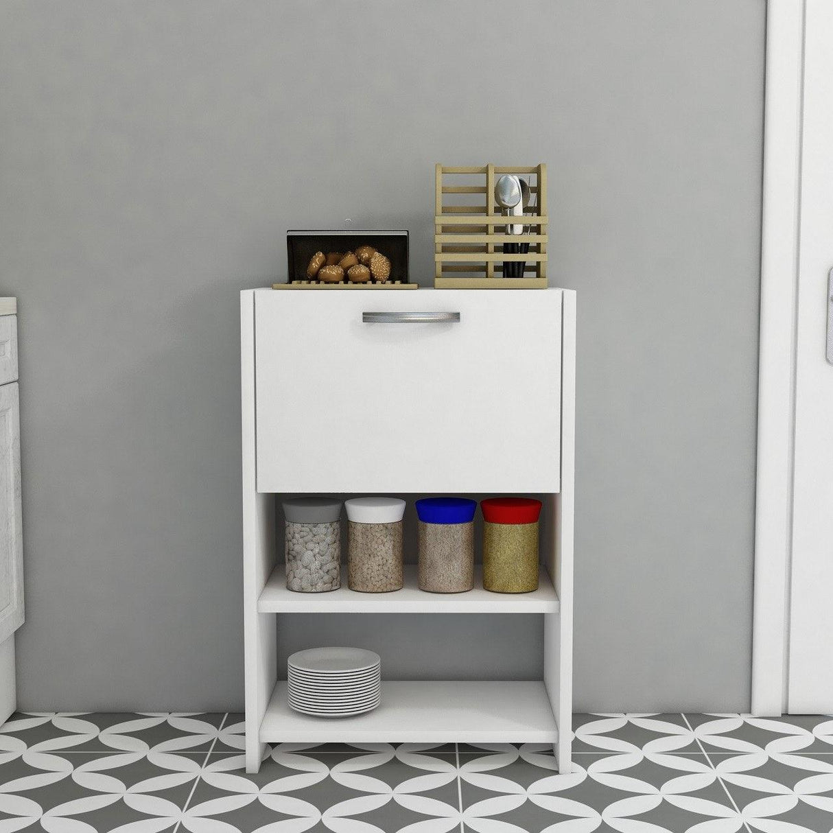 Dulap Bucatarie cu Usa si Rafturi, Alb, 48 X 72 X 35 Cm