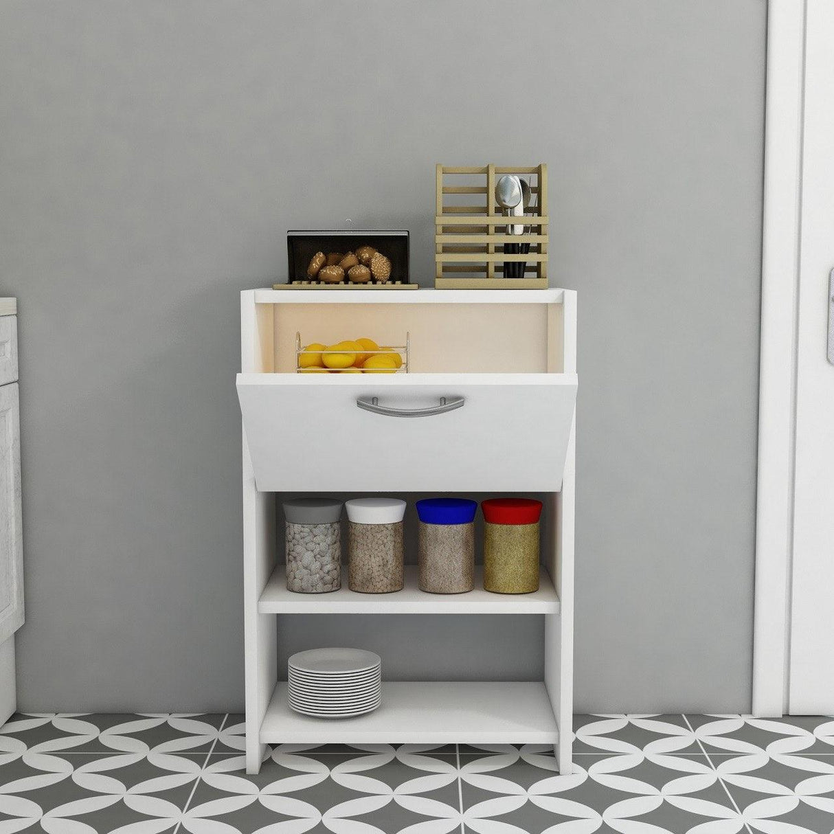 Dulap Bucatarie cu Usa si Rafturi, Alb, 48 X 72 X 35 Cm