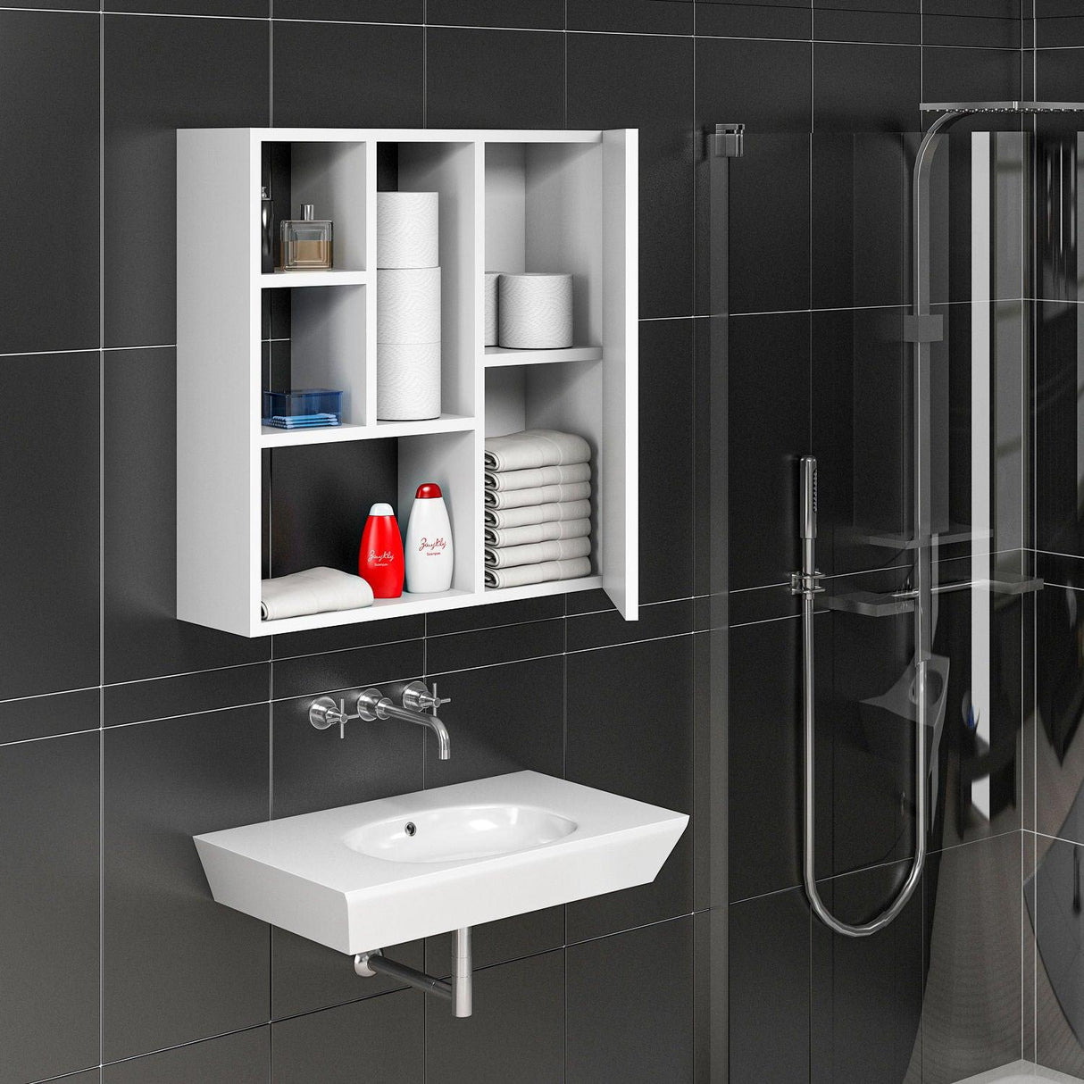 Dulap de baie Suspendat Secret , Alb, 60 x 64 x 22 cm