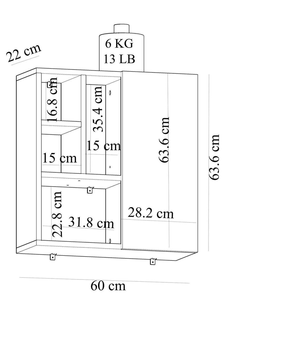 Dulap de baie Suspendat Secret , Alb, 60 x 64 x 22 cm