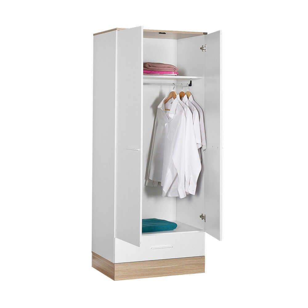 Dulap Haine Adore Base, 2 usi cu sertar si umeras, Alb, 80x198x52 cm