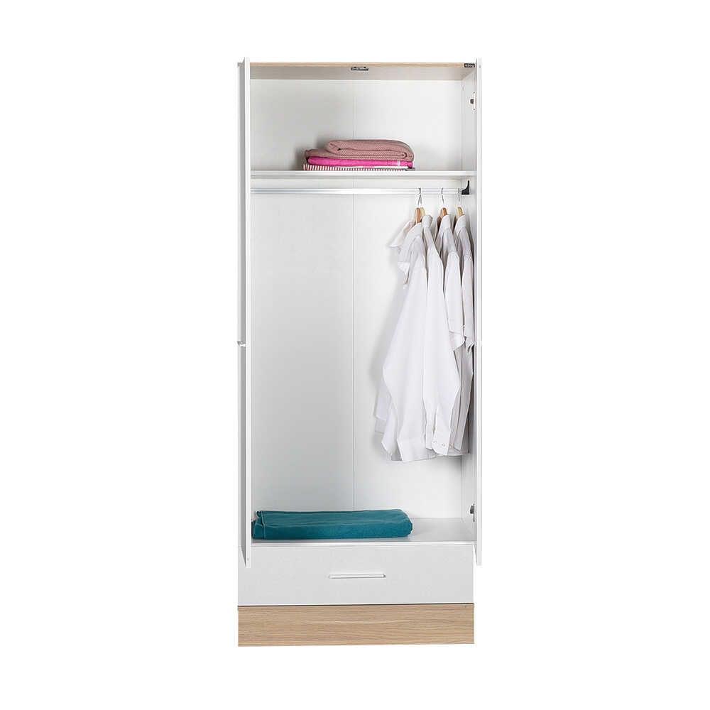Dulap Haine Adore Base, 2 usi cu sertar si umeras, Alb, 80x198x52 cm