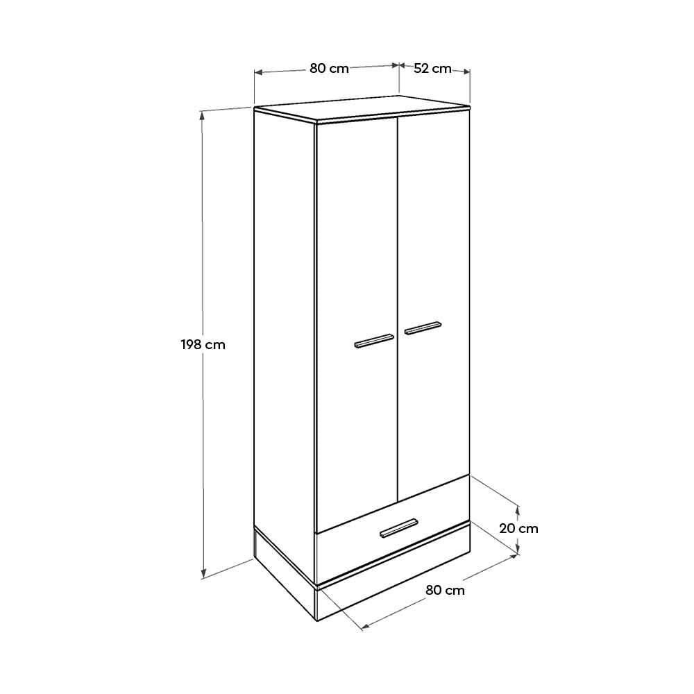 Dulap Haine Adore Base, 2 usi cu sertar si umeras, Alb, 80x198x52 cm