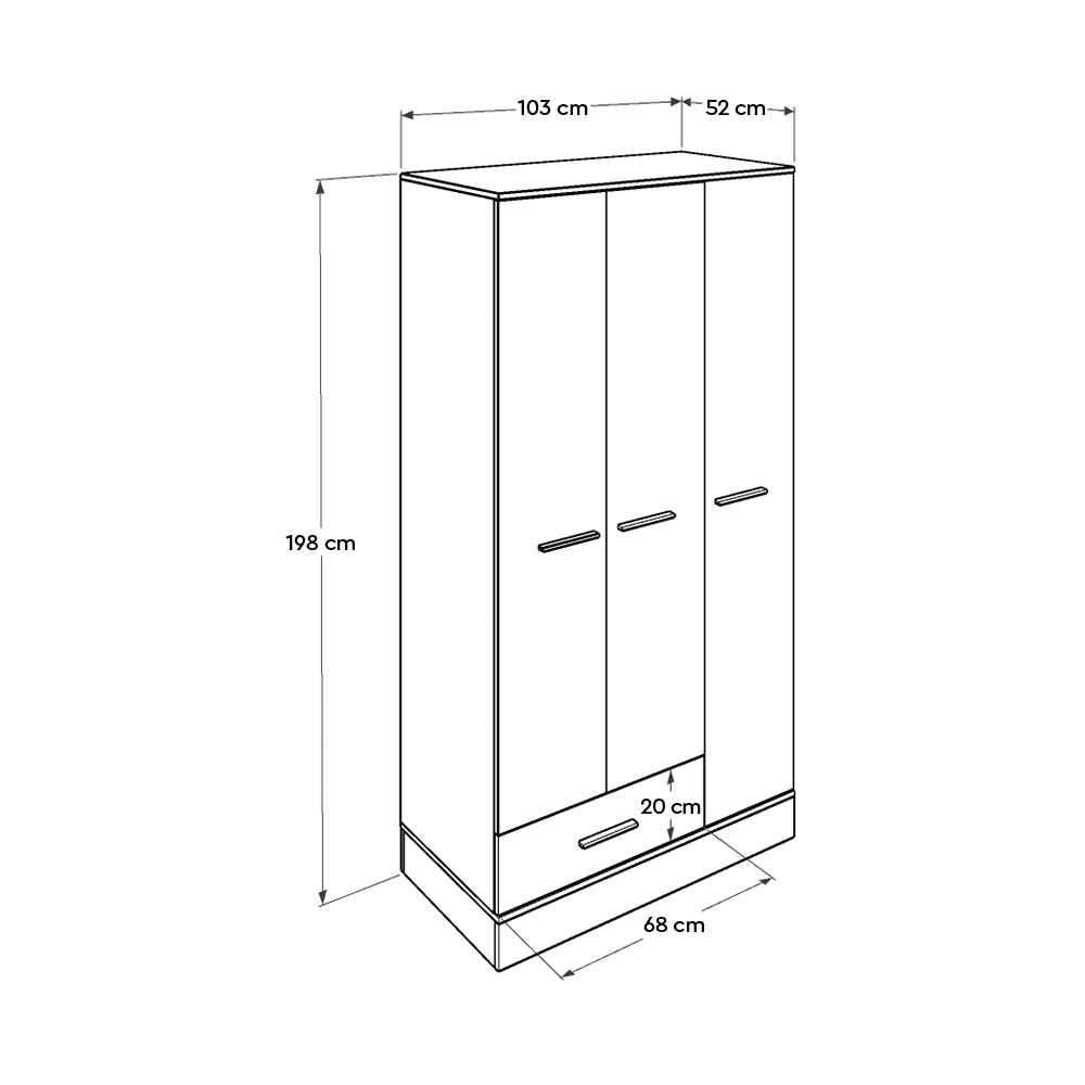 Dulap Haine Adore Base, 3 usi, 1 sertar, Alb, 103 x 198 x 52 cm