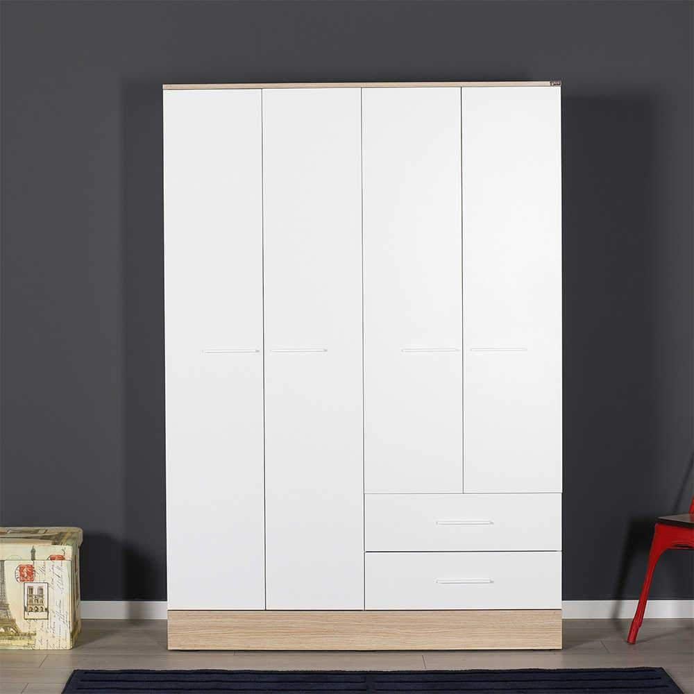 Dulap Haine Adore Base, 4 usi, 2 sertare, Alb, 137 x 198 x 52 cm