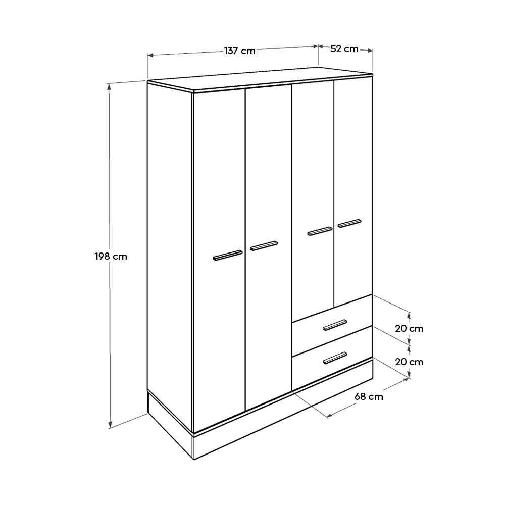 Dulap Haine Adore Base, 4 usi, 2 sertare, Alb, 137 x 198 x 52 cm