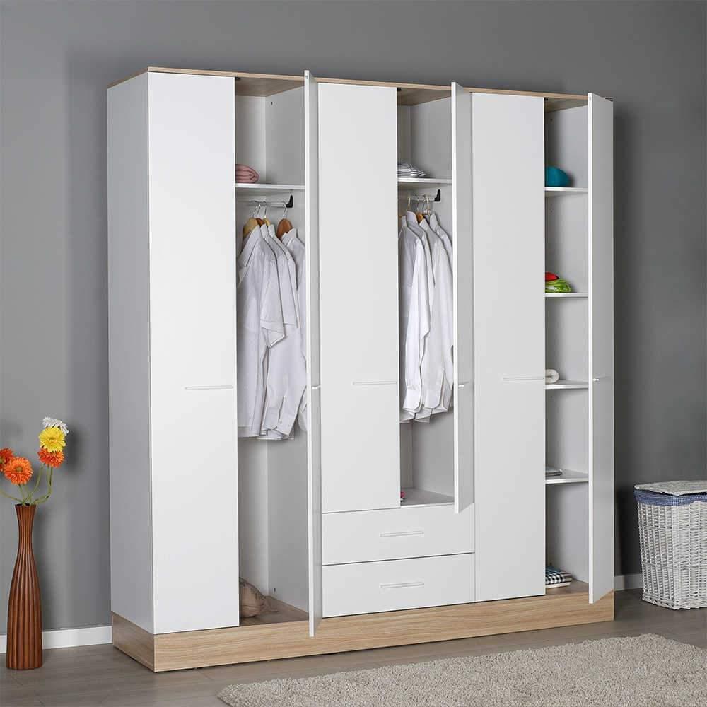 Dulap Haine Adore Base, 6 usi, 2 sertare, Alb, 206x224x52 cm