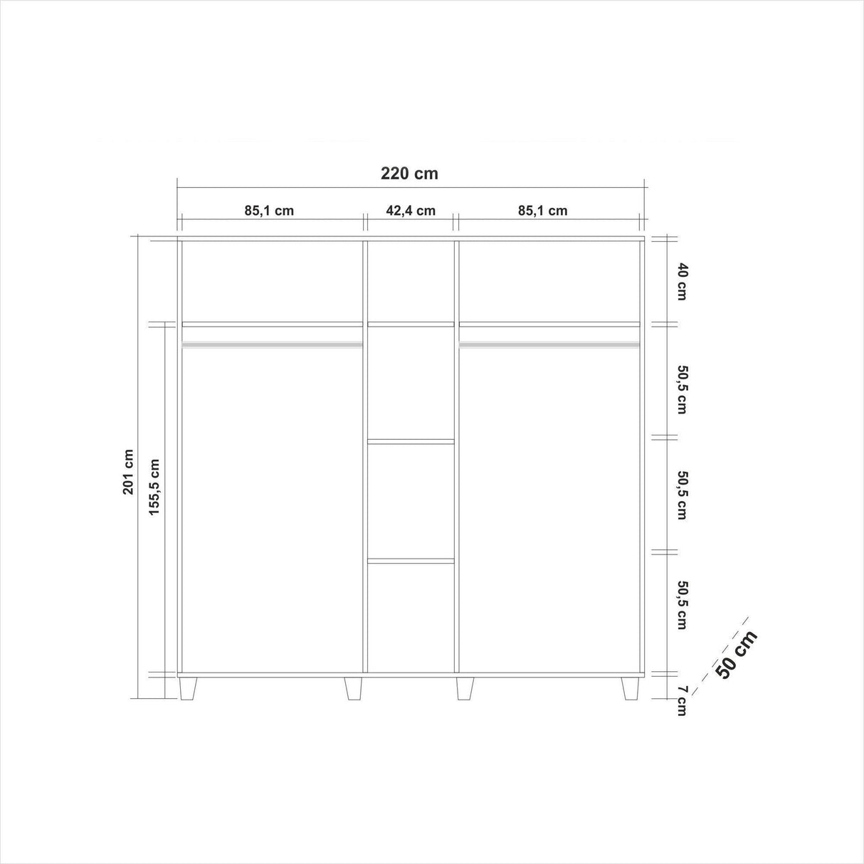 Dulap Haine Victoria, Alb, 220x201x50 cm