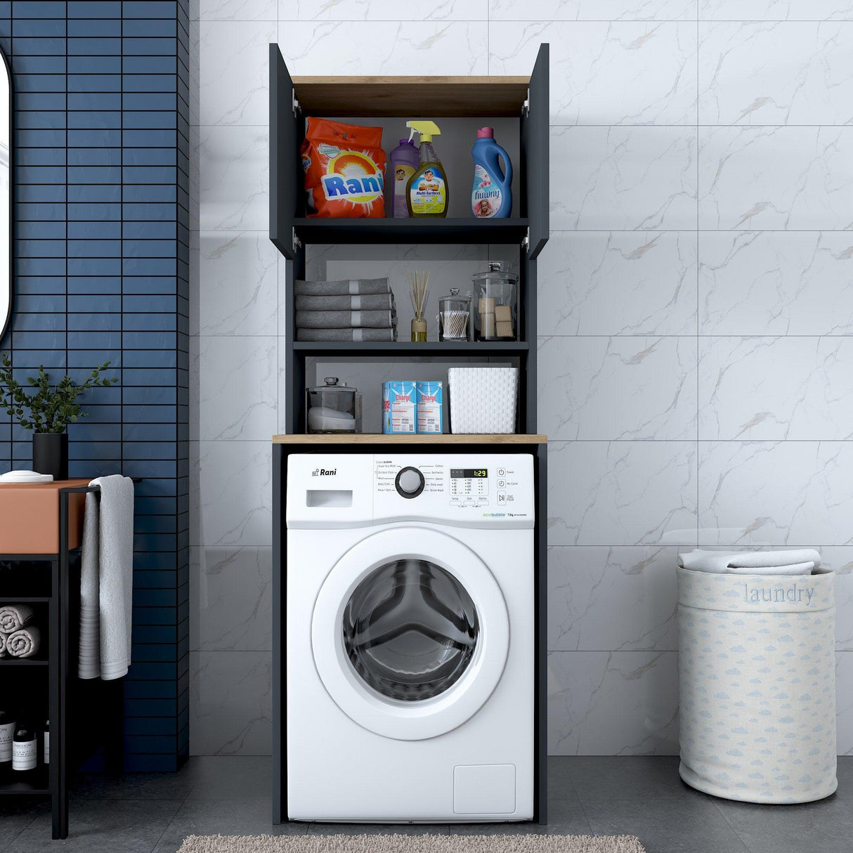 Dulap Masina De Spalat Kaizer cu 2 Usi si 3 Rafturi, Antracit, 65 X 183 X 60 Cm